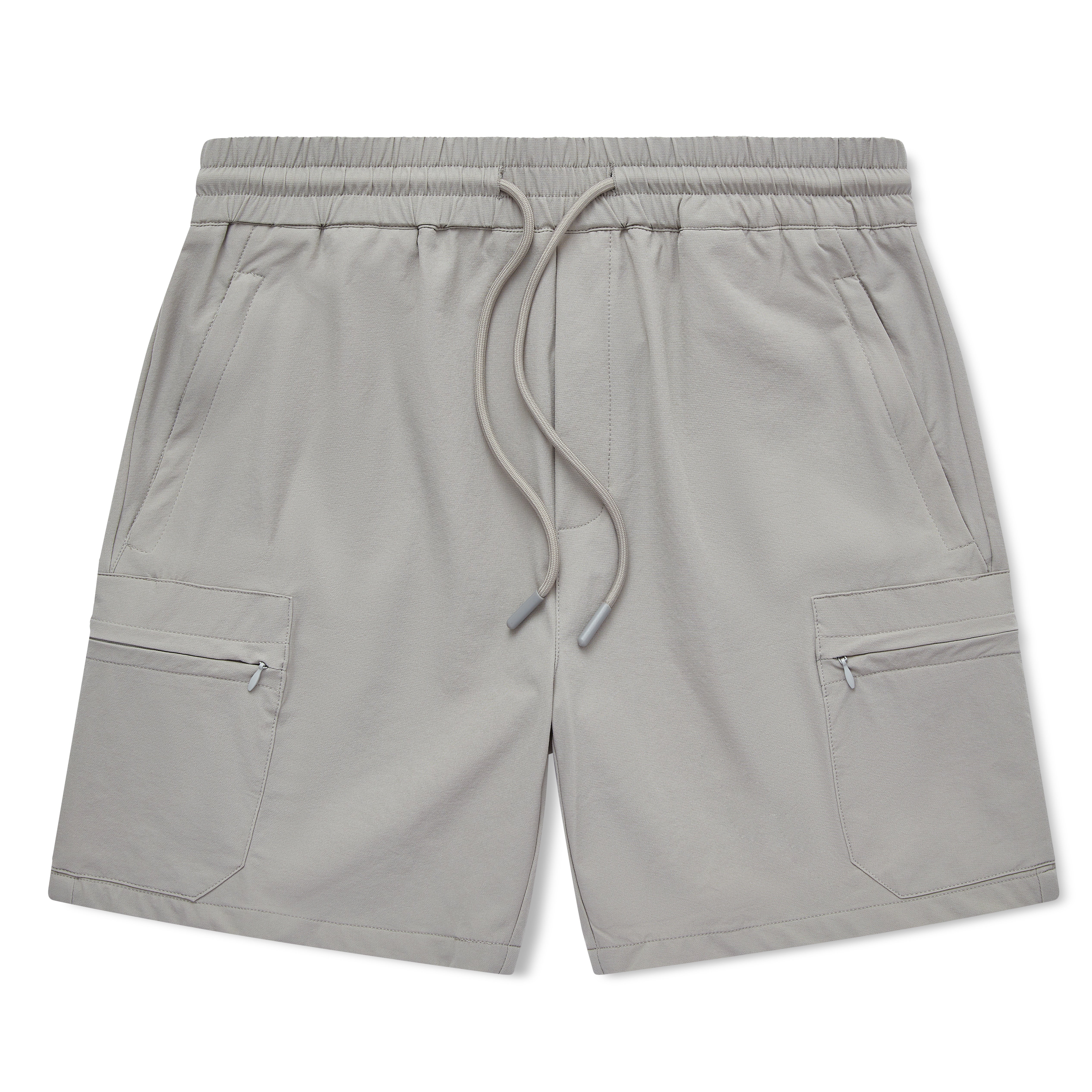 Gray shorts with drawstring on a white background