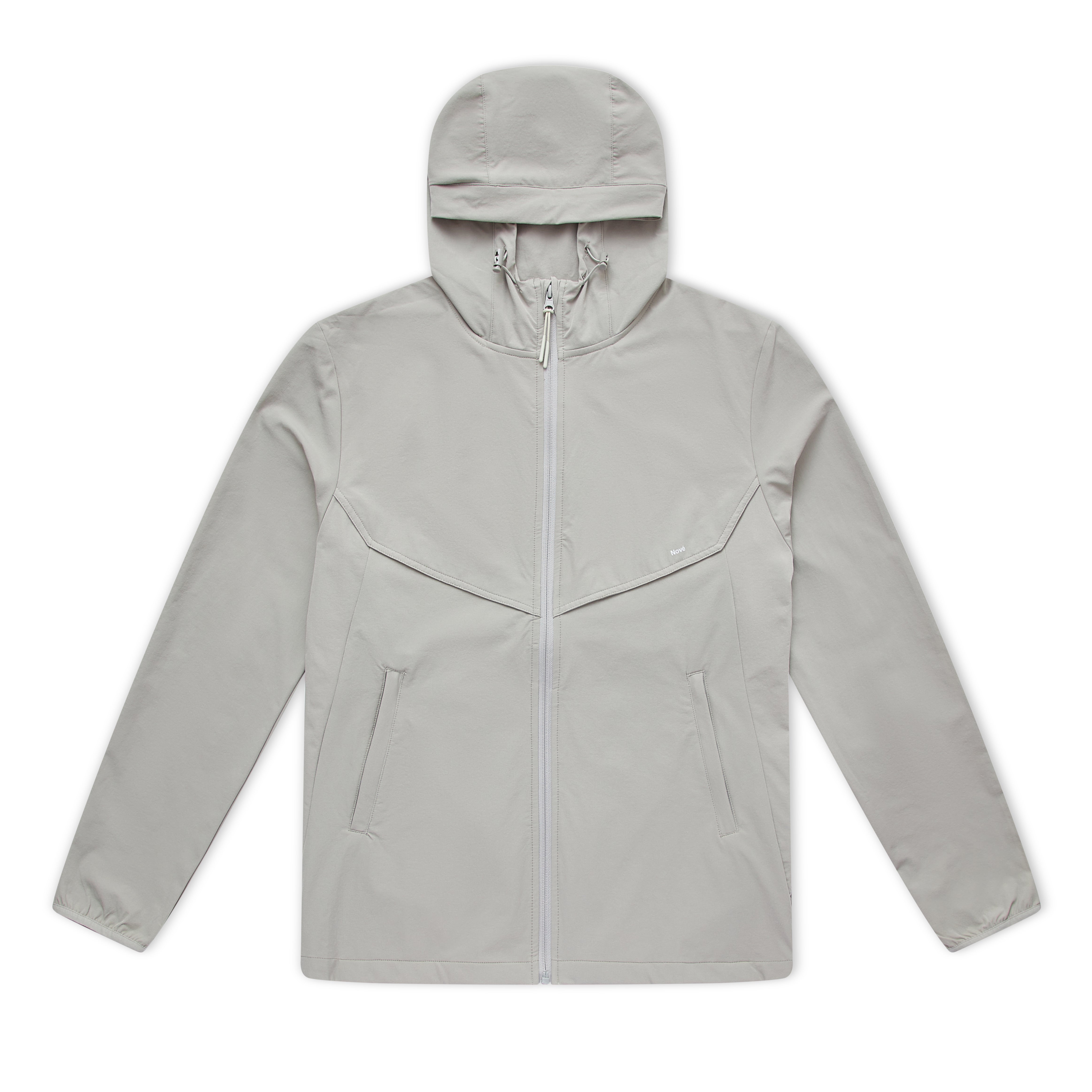 Light gray jacket with a hood on a white background