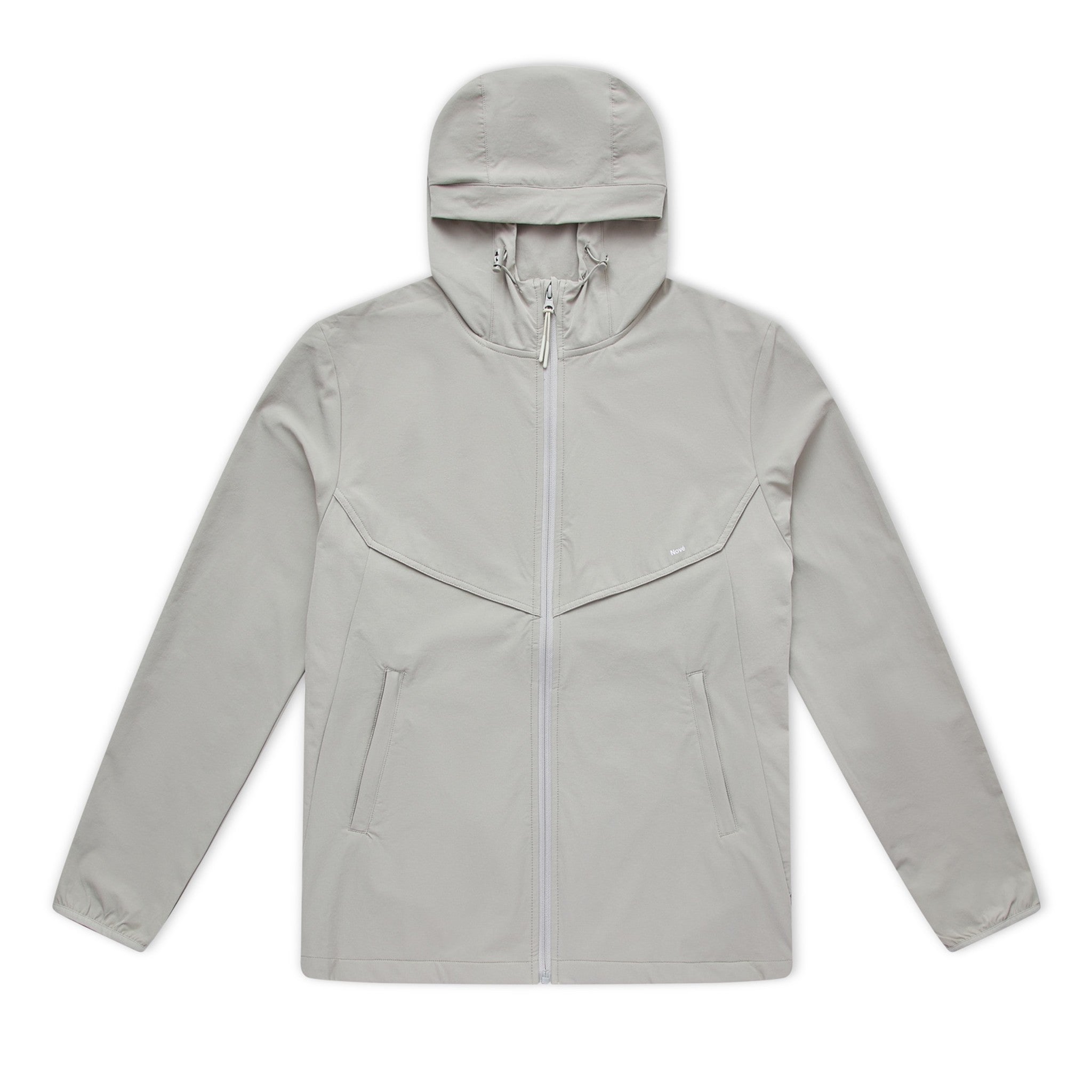 Light gray jacket with a hood on a white background