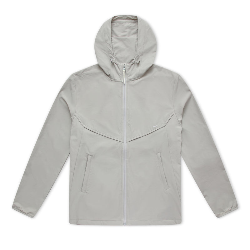 Light gray jacket with a hood on a white background