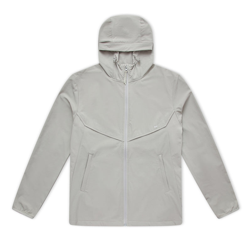 Light gray jacket with a hood on a white background