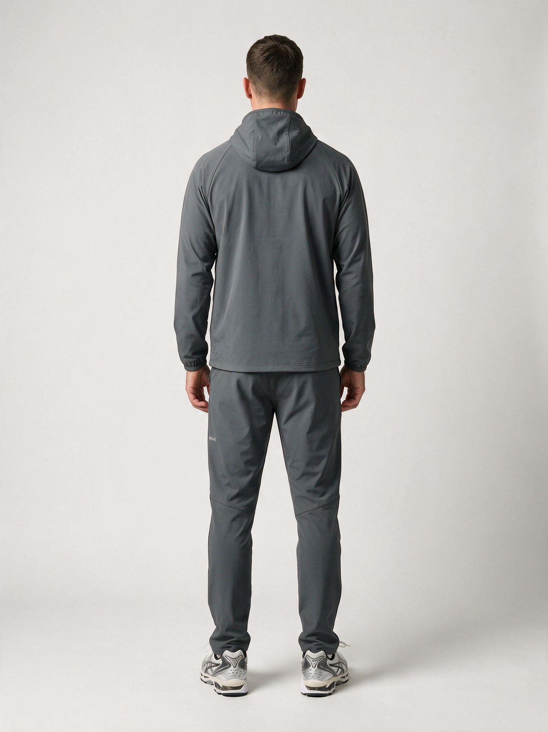 Back view of the Steel Motion jacket and track pants